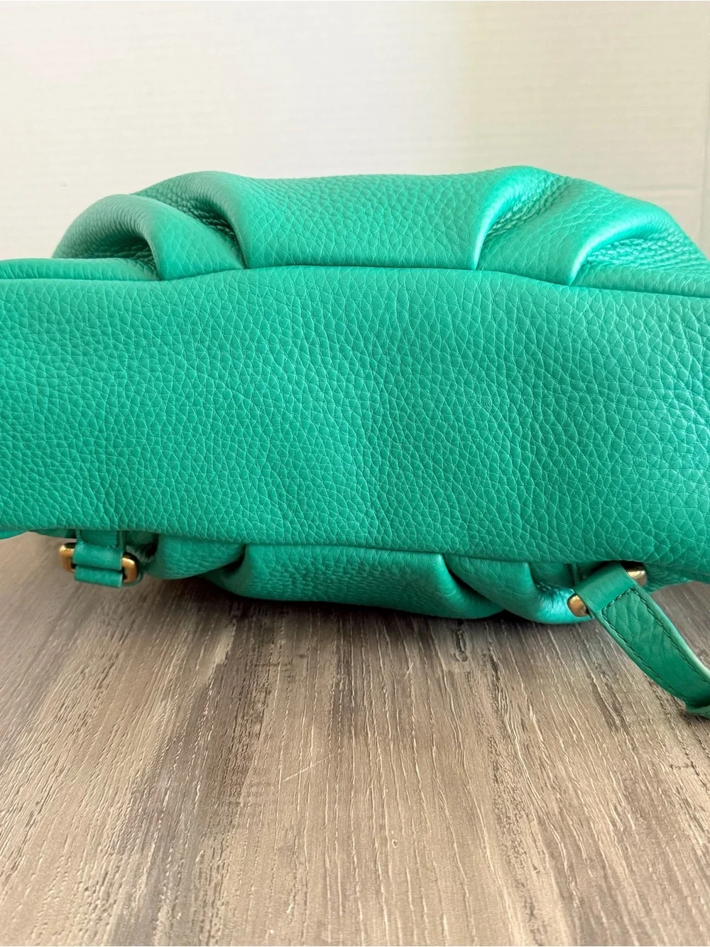Marc Jacobs Green Pebbled Leather Backpack Top Handle Bag with Gold Plate Zip